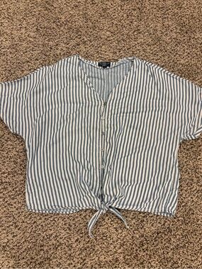 Velvet Heart Blue & White Striped Tie-Front Crop Top